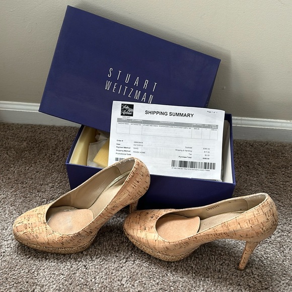 Stuart Weitzman Rowswoon cork platform pumps sz 8 - Picture 1 of 9